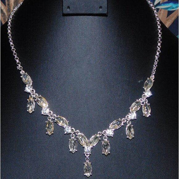 Elegant Glam Gemmed Bridal Silver Tone Necklace - Picture 1 of 5